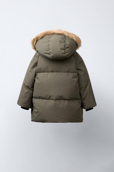 DOUDOUNE LONGUE EN PLUME ET DUVET DÉPERLANTE ET COUPE-VENT - Kaki de Zara - Image 4