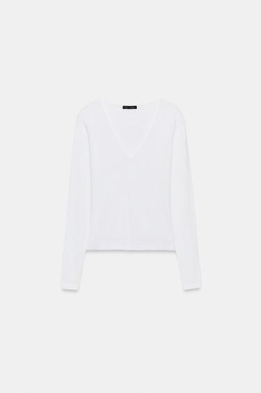Zara V-NECK T-SHIRT - White