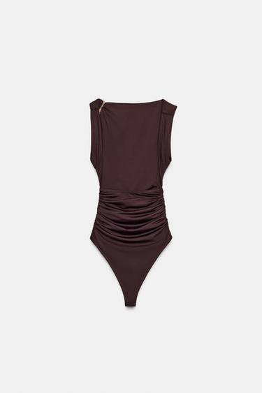 POLYAMIDE BODYSUIT WITH METALLIC DETAIL - Chocolate by Zara - Image 3