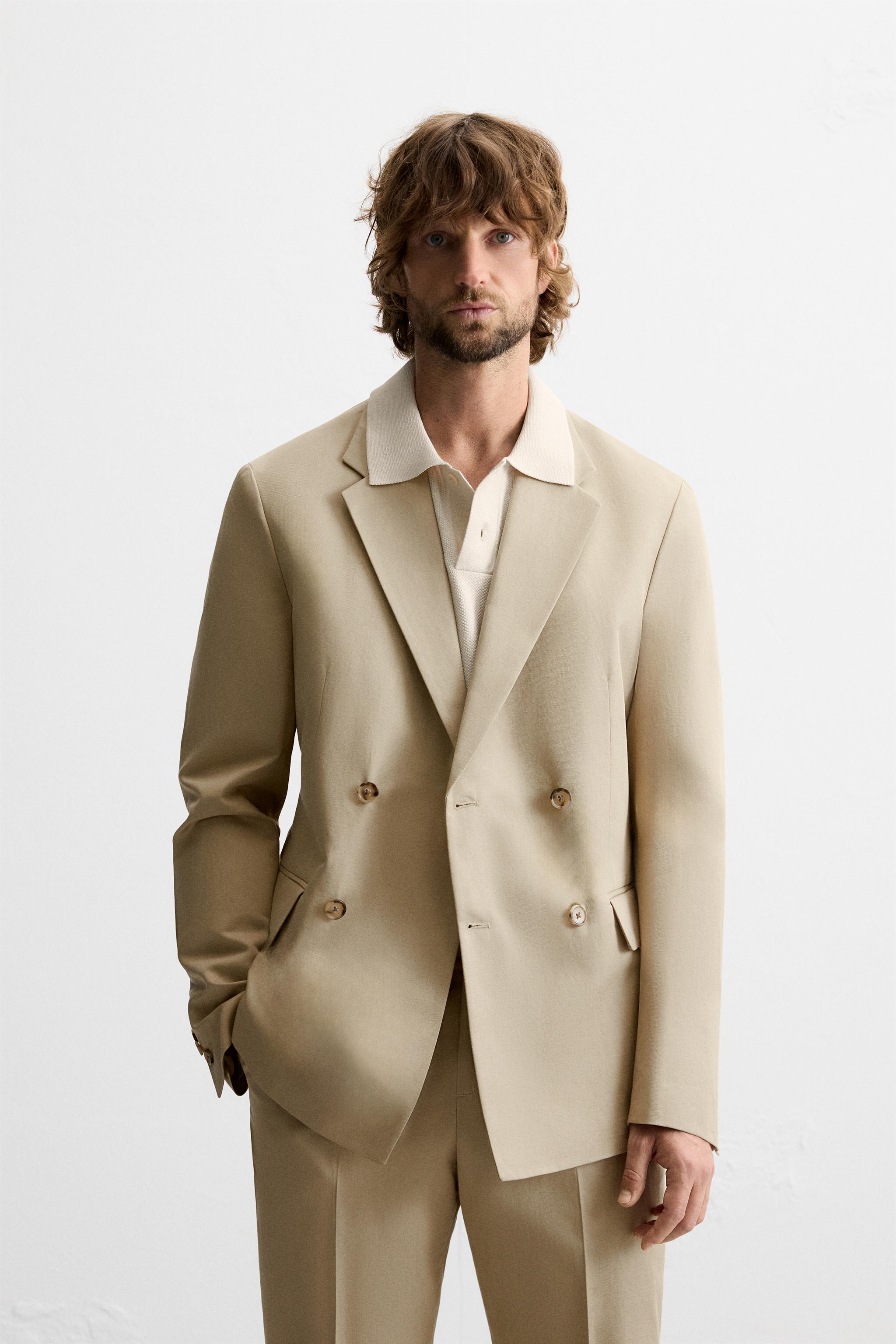 BLAZER DE COSTUME EN LIN ET COTON Beige ZARA France