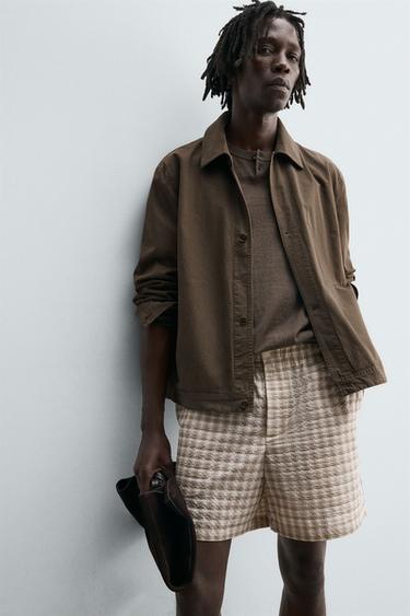 TEXTURED CHECK BERMUDA SHORTS - Beige by Zara - Image 4