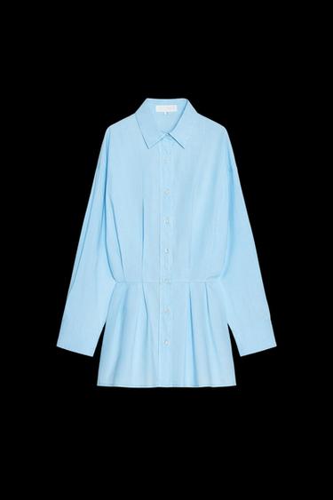 Zara SHIRT DRESS WITH PLEATS - Aquamarine - Image 0