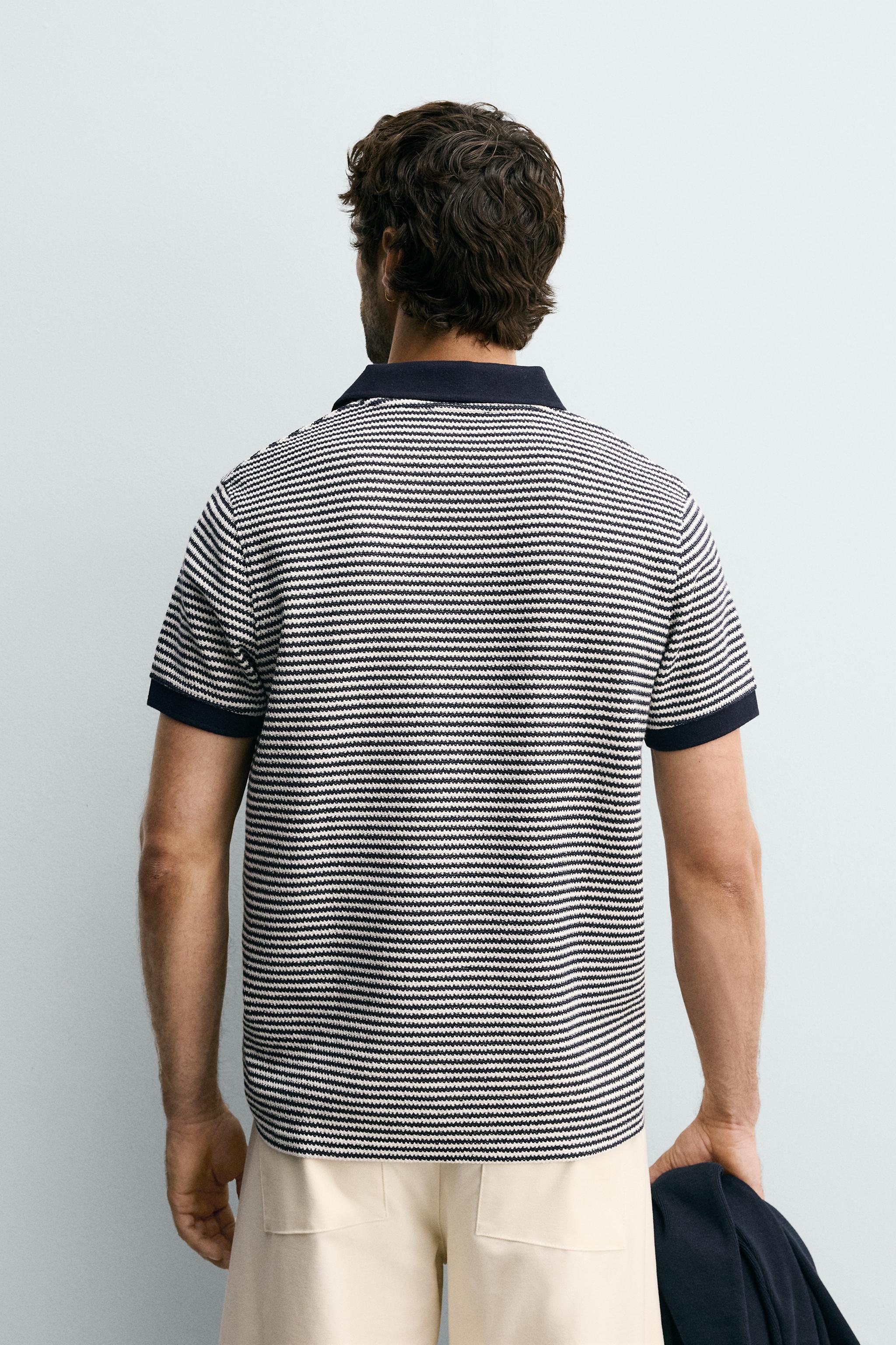 Мужские рубашки Zara REGULAR FIT STRIPED TEXTURED POLO — фото 3
