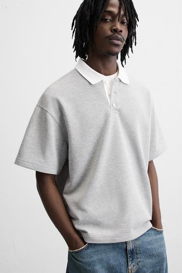 RELAXED FIT POLO SHIRT - Grey marl by Zara
