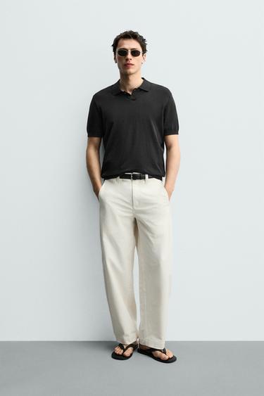 リネンコットンポロシャツダークグレーZaraのリネンコットンポロシャツ - ダークグレー 