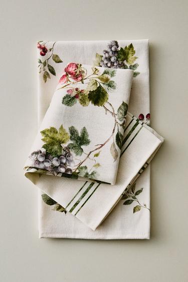 LOT TORCHONS CUISINE COTON FLEURS (LOT DE 2) - Vert de Zara - Image 5