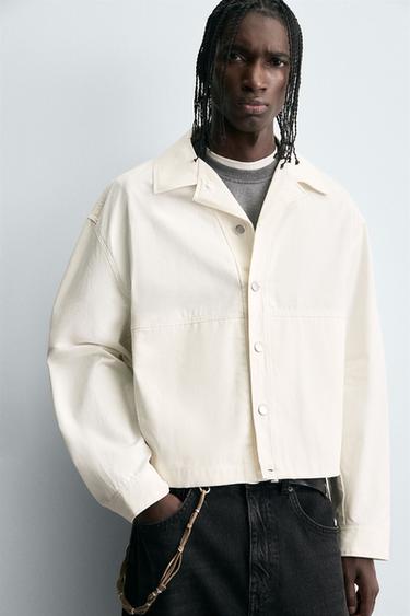 TEXTURED CROPPED FIT OVERSHIRT - Oyster-white by Zara - Image 4