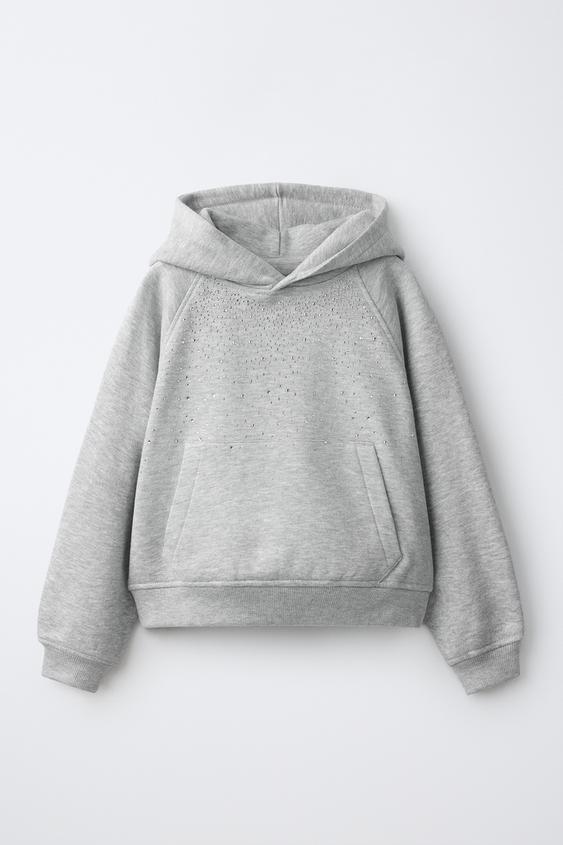 HOODIE WITH RHINESTONE APPLIQUÉ - Grey marl by Zara - Image 0