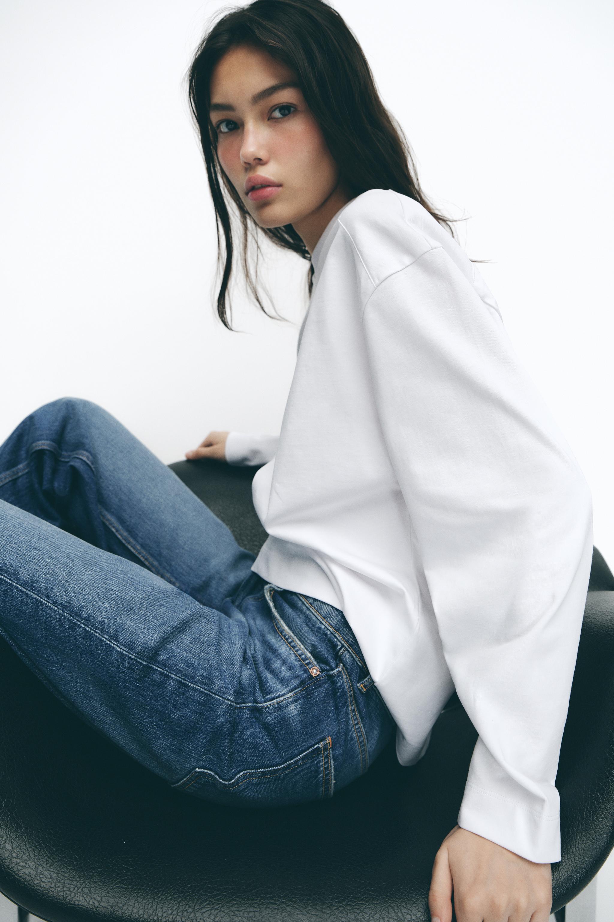 ラベル付きロングスリーブTシャツ - ホワイト | ZARA Japan / 日本