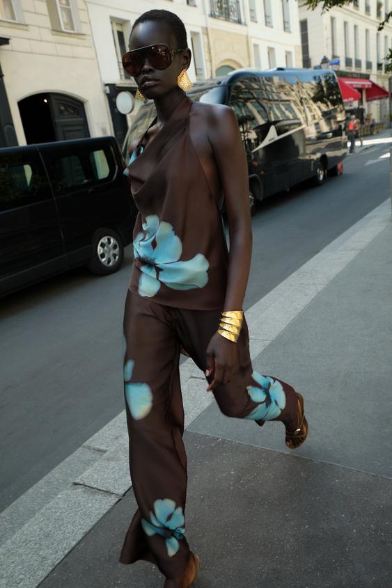 FLORAL PRINT SATIN PANTS