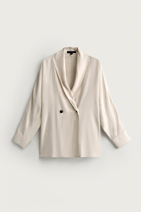 CAMISA DOBLE BOTONADURA ZW COLLECTION - Crema de Zara - Imagen 0