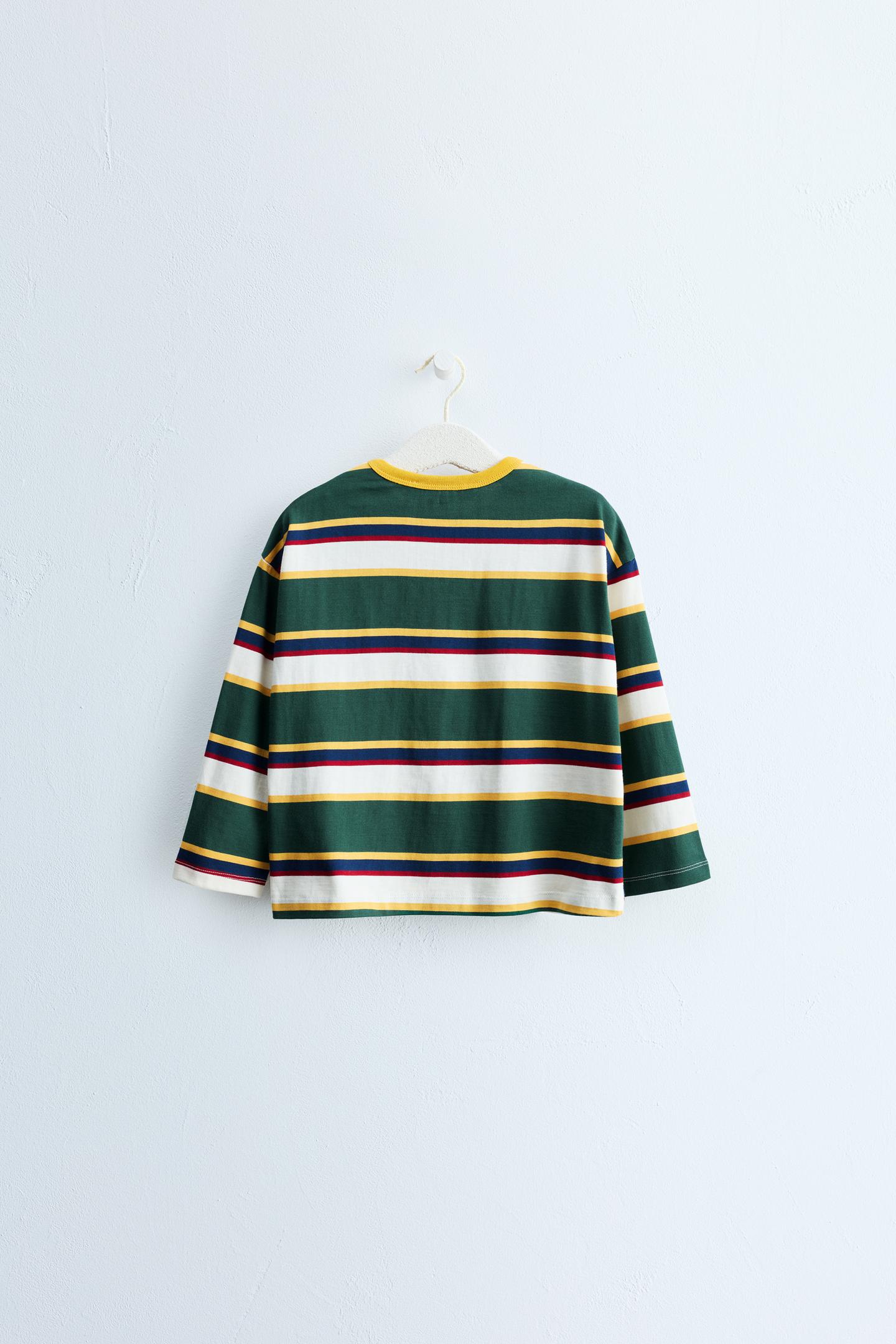 Детская футболка Zara Timeless - Striped Print, цвет: Чёрный / Зелёный — фото 2