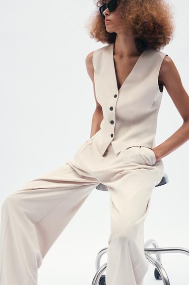 Zara ZW COLLECTION BUTTONED VEST - Stone