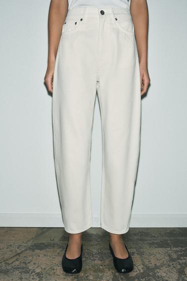 Zara ZW COLLECTION TAPERED MID-RISE JEANS - White