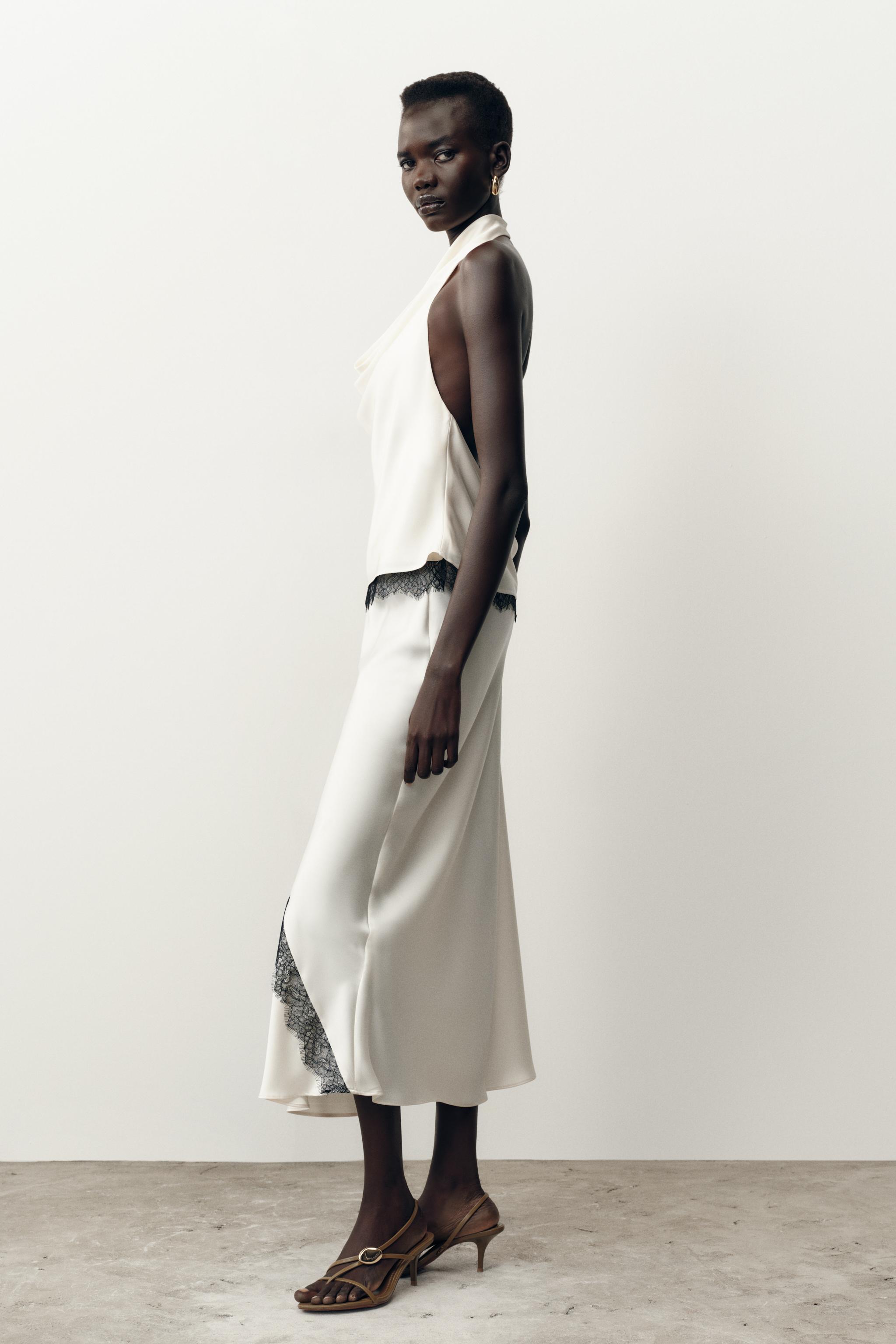 その他 Z A R A SATIN EFFECT LACE HALTER TOP - Ecru | ZARA Canada