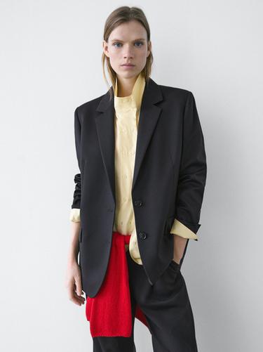 Zara 100% extra fine wool two-button blazer - Navy blue