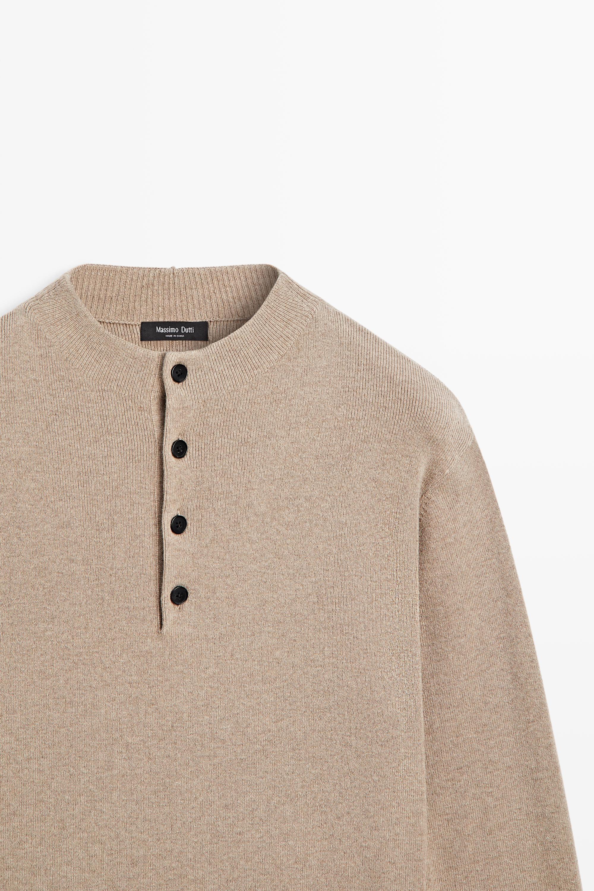 Button mock neck knit sweater