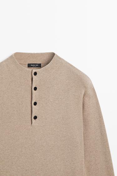 Buttoned mock neck knit sweater — Dark beige 2