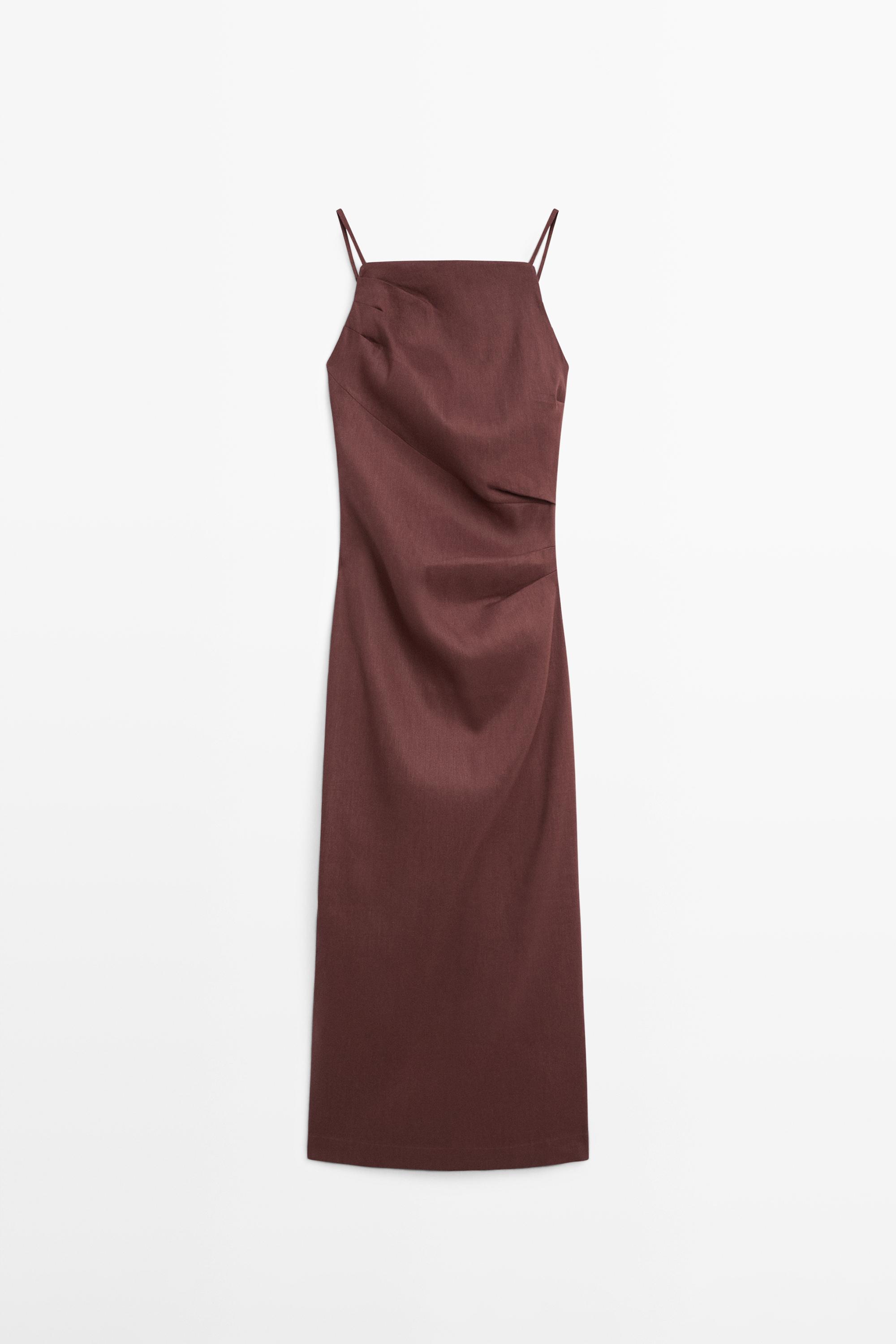Strappy stretch linen blend midi dress