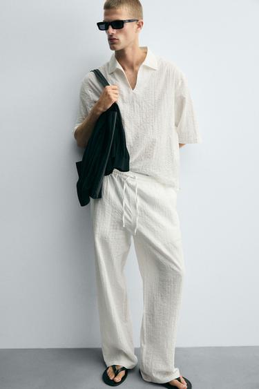 RELAXED FIT BROEK MET STRUCTUUR - Wit van Zara