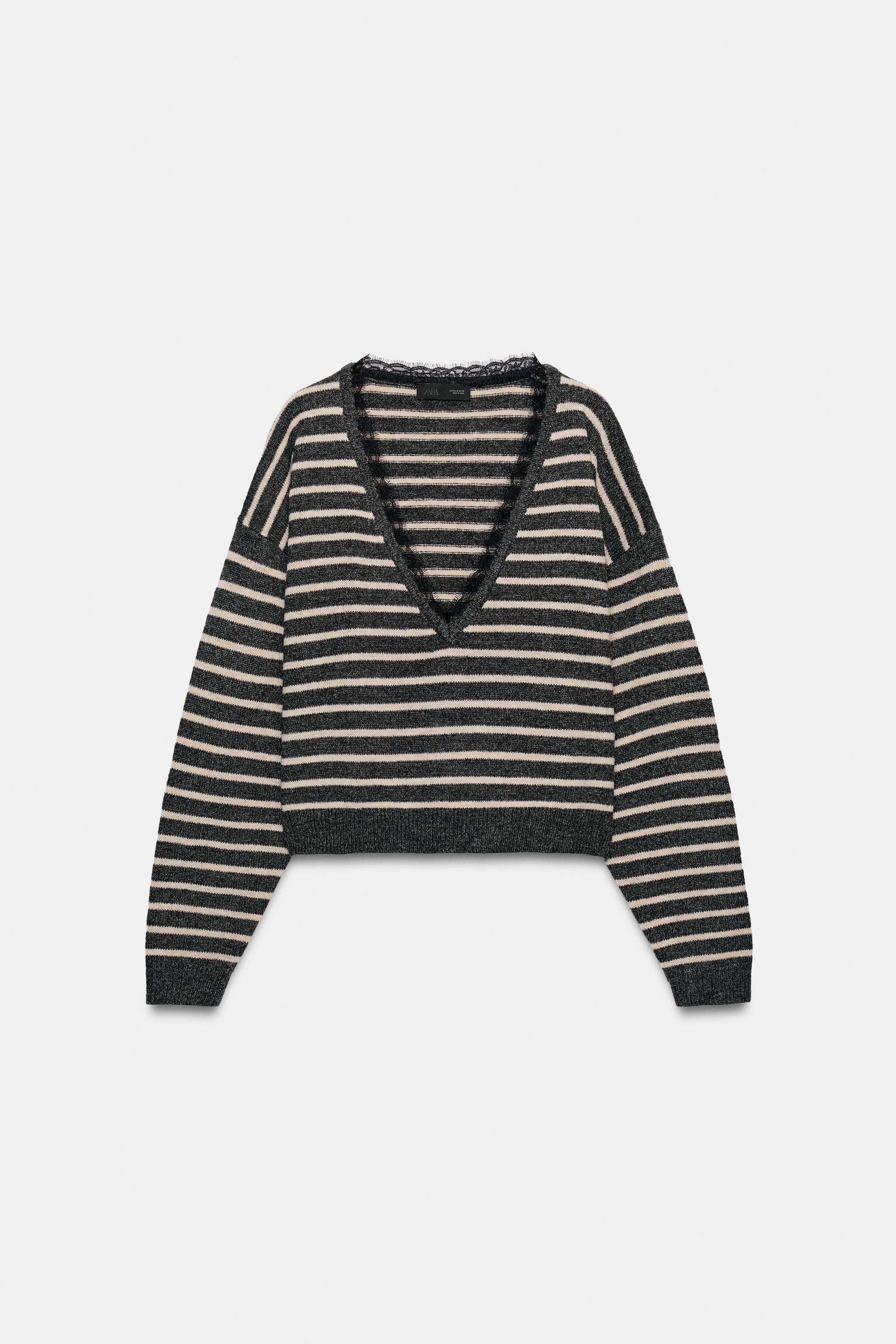 SUÉTER DE TRICÔ COM RENDA - Cinza-vigoré | ZARA Brasil