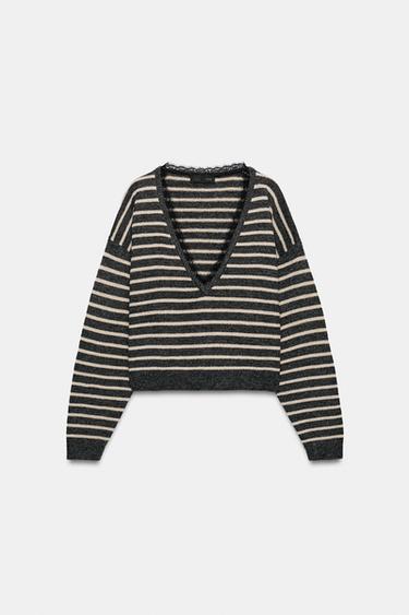 SUÉTER DE TRICÔ COM RENDA - Cinza-vigoré da Zara - Imagem 0