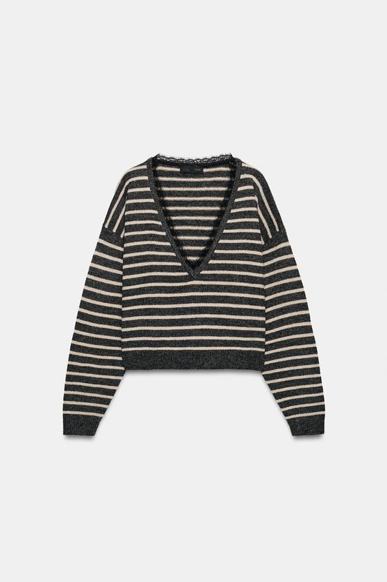 JERSEY PUNTO ENCAJE - Gris vigoré de Zara - Imagen 0