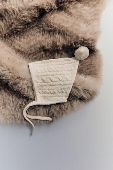 케이블 니트 보닛 폼폼 - Zara 크림