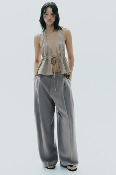 DOUBLE PLEAT TROUSERS WITH FLAPS - Dark grey by Zara