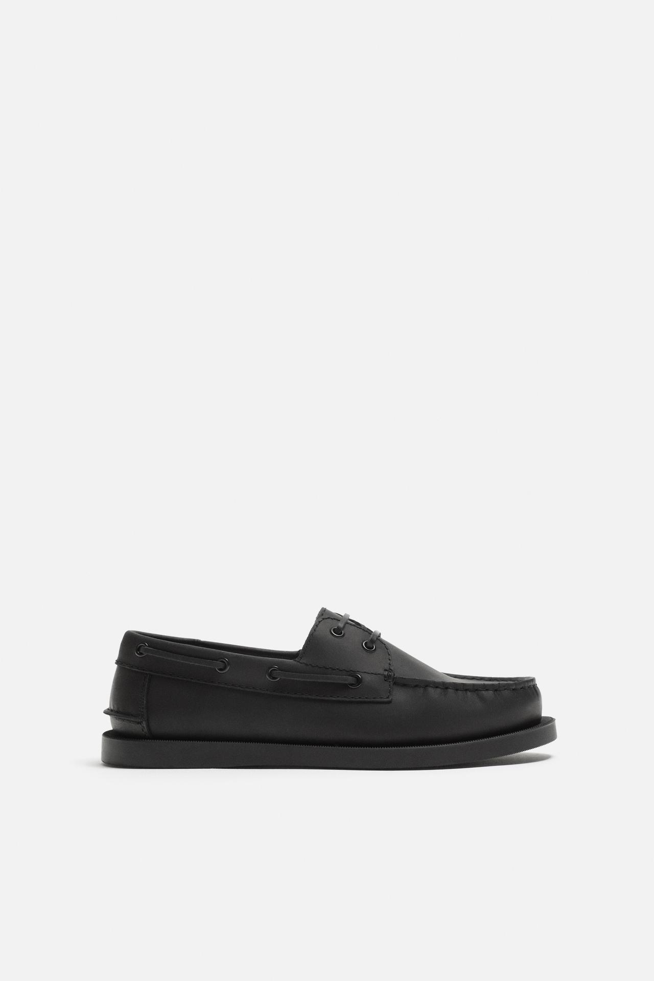 LEATHER DECK SHOES - Black by Zara
