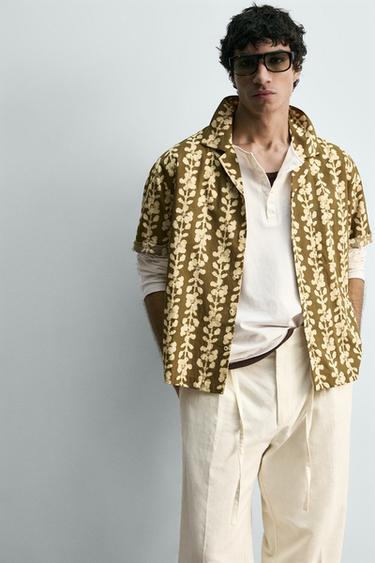 CHEMISE À IMPRIMÉ GÉOMÉTRIQUE - Vert olive de Zara - Image 4