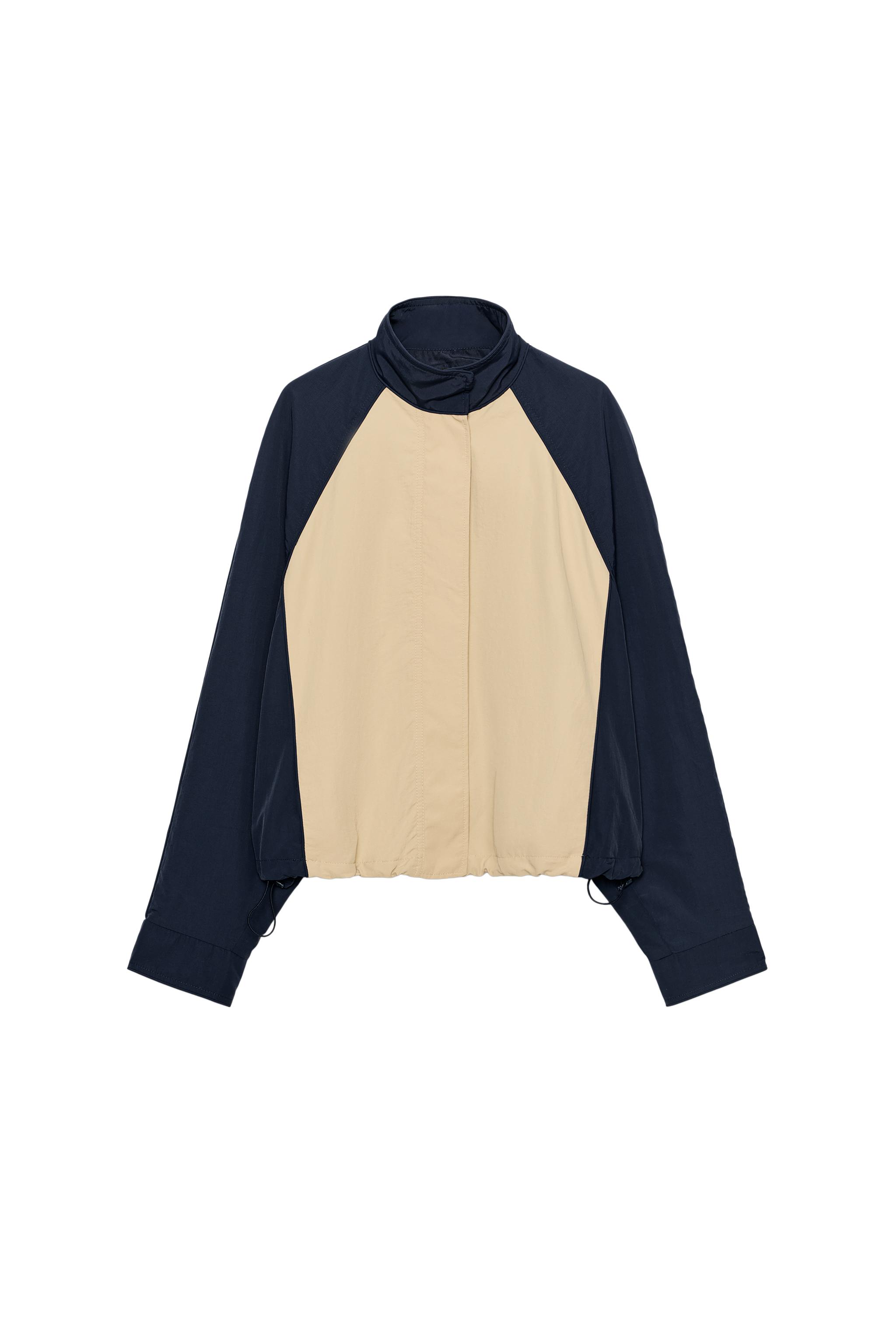 TECHNICAL FABRIC COMBINED JACKET — Beige / Navy