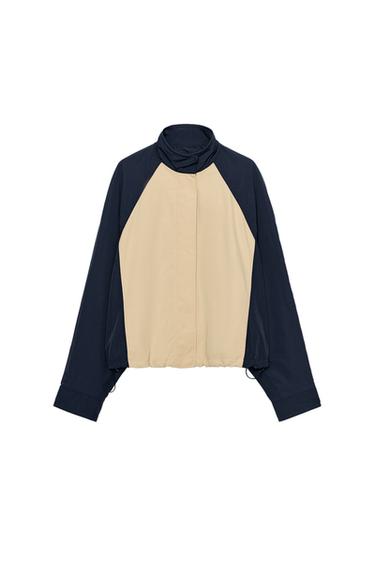 Zara 科技布料拼接外套 - 米色 / 海藍色