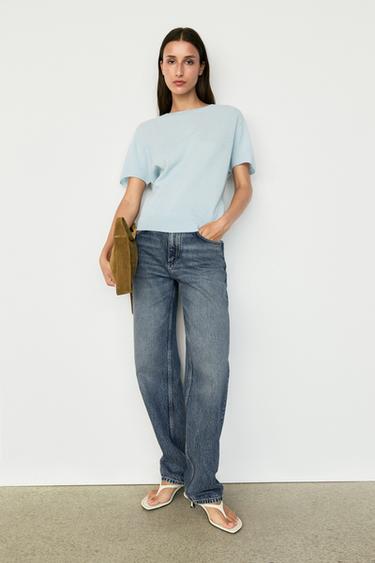 Pull à manches courtes 100 % cachemire - Bleu ciel de Zara