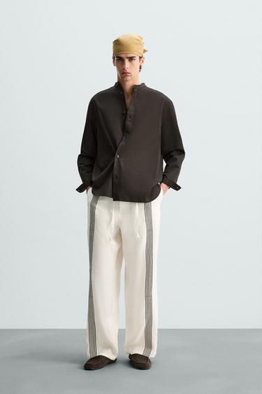 PANTALÓN 100% LINO BANDAS - Blanco roto de Zara - Imagen 0