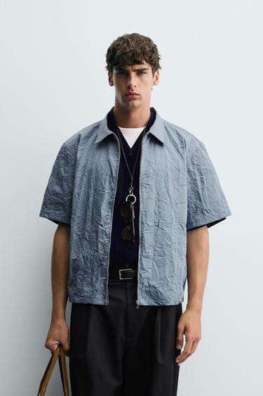 CREASED-EFFECT ZIP-UP SHIRT - Sky blue by Zara