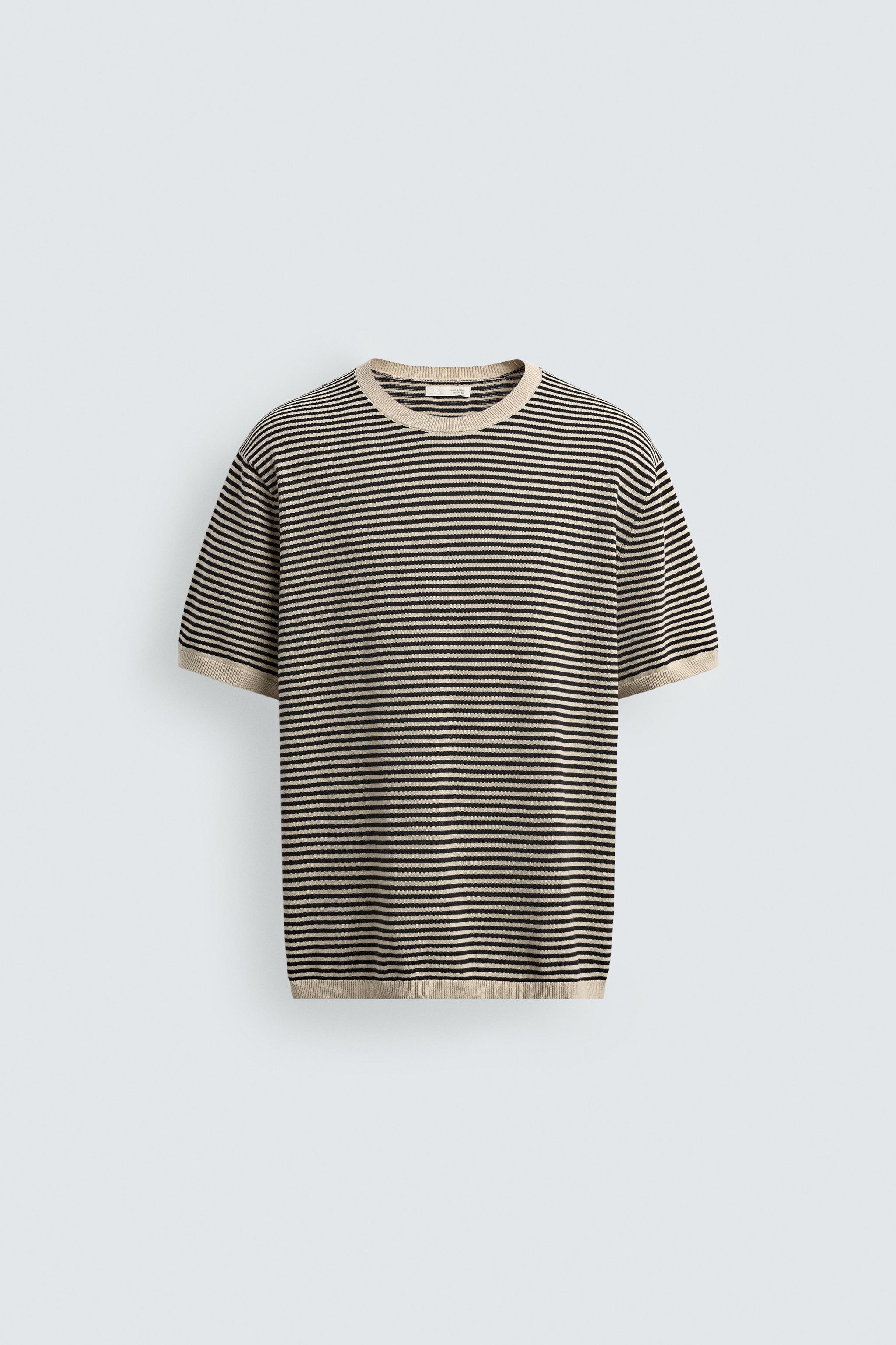 STRIPED COTTON LINEN KNIT T-SHIRT