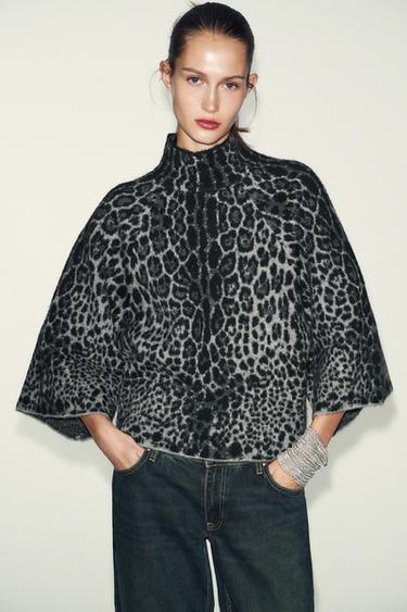 Zara WIDE SLEEVE KNIT JUMPER - Gray