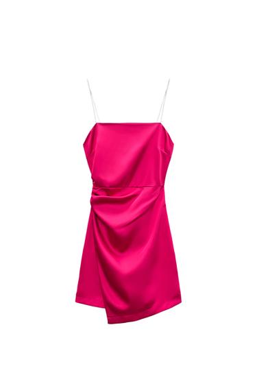 SATIN DRESS WITH RHINESTONE STRAPS
