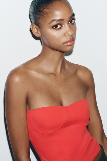 Zara 聚醯胺纖維 BANDEAU 上衣 - 紅色