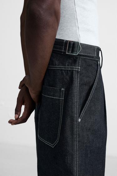 BERMUDA EN DENIM COUPE BAGGY PASSANTS - Bleu de Zara