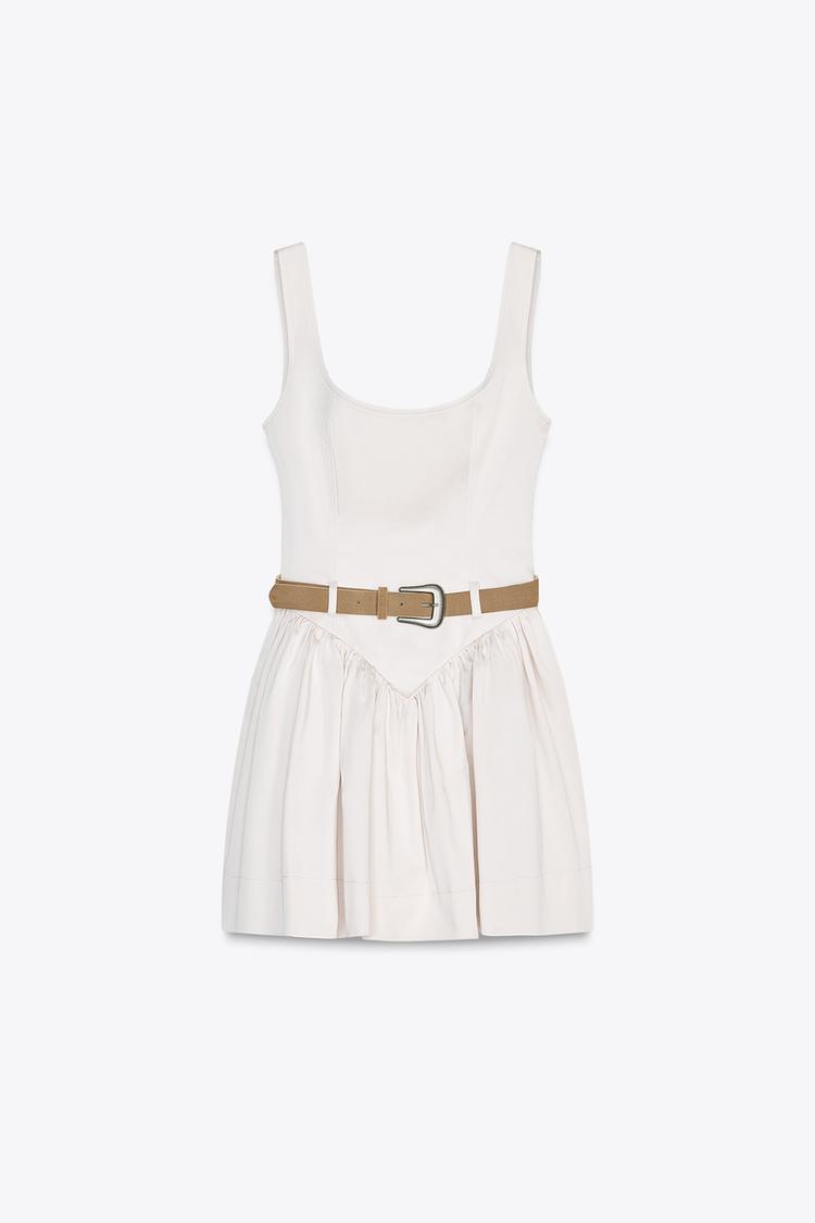 FITTED SHORT DRESS WITH BELT - Stone by Zara - Image 4