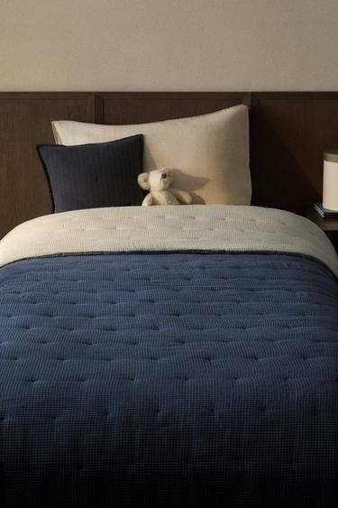 CHILDREN'S REVERSIBLE MUSLIN QUILT - Navy blue by Zara