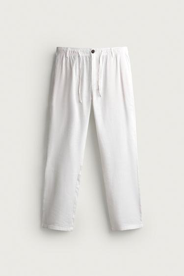 БРЮКИ RELAXED FIT ИЗ ХЛОПКА И ЛЬНА — ЭКРЮ от Zara