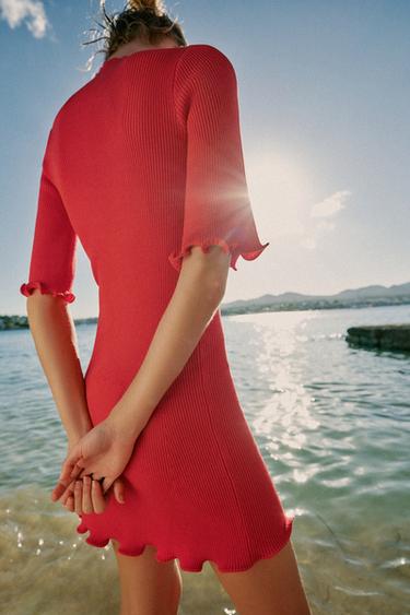 SHORT RIB KNIT DRESS - Coral red by Zara - Image 3