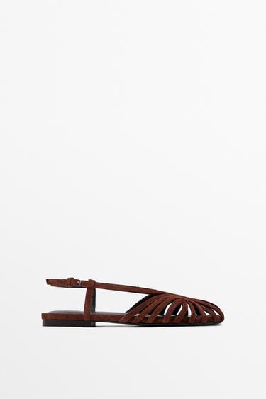 Zara Split suede leather cage sandals - Burgundy Red - Image 0