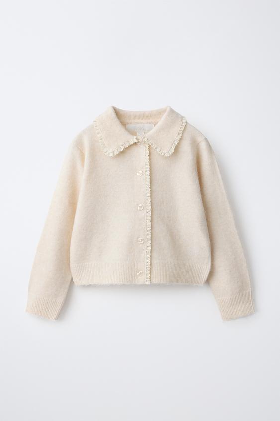 Zara LACE CARDIGAN - Beige - Image 0