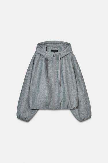 CHAQUETA BOMBER OVERSIZE CAPUCHA SOFT - Gris de Zara