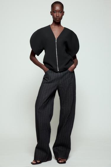 TOP COM ZÍPER ZW COLLECTION - Preto da Zara