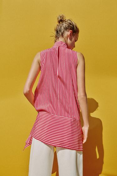 ASYMMETRIC STRIPED TOP - Fuchsia by Zara - Image 5